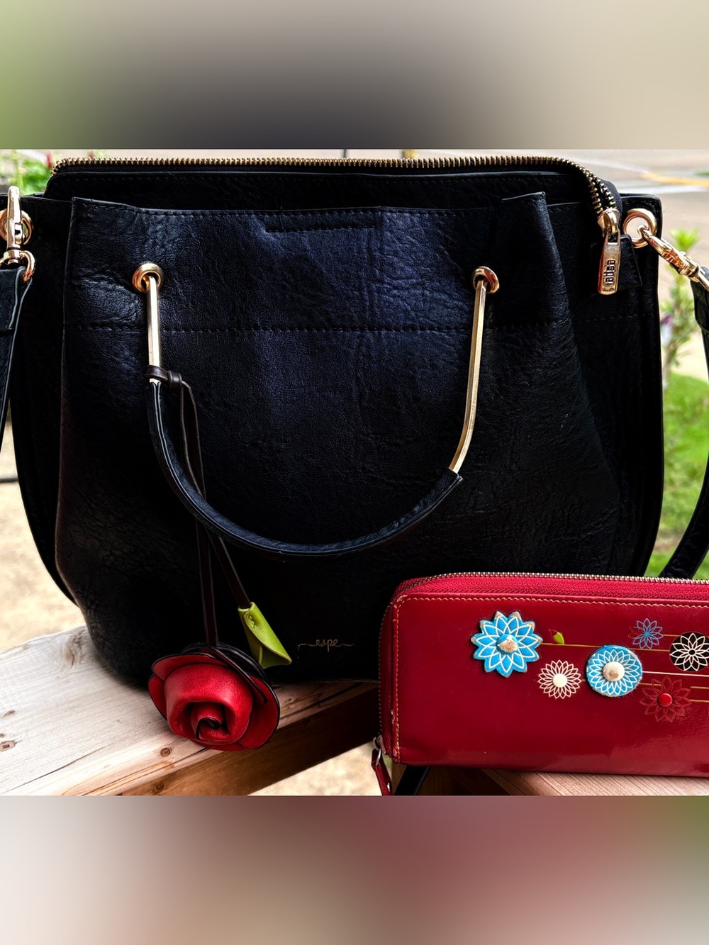 ESPE Harmony Vegan Black Hand Bag Faux Leather wi
Red Floral Wallet - Women Bags